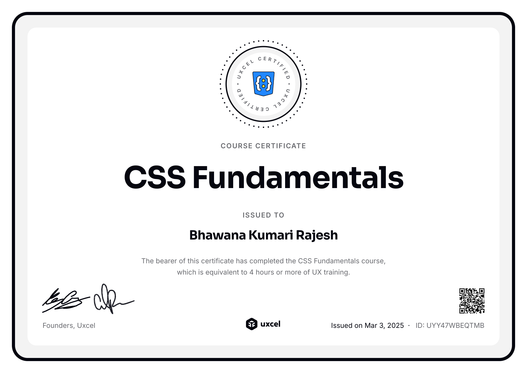 Bhawanakumari R's certificate